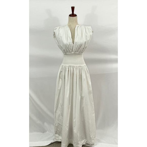 ESSE Studios Sz 2 US XS White Cotton Rib Gathered Maxi Dress - Picture 9 of 11